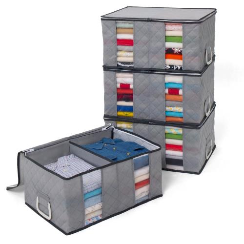 アストロ 収納ケース グレー 4枚組 衣類用 仕切り 持ち手付き 衣類収納袋 通気性の良い不織布がホコリなどの汚れをガード 仕切り付きで衣類が崩れにくい 持ち運びしやすい洋服 収納ボックス 衣装ケース クローゼット 押し入れ収納 179-07 5,600円