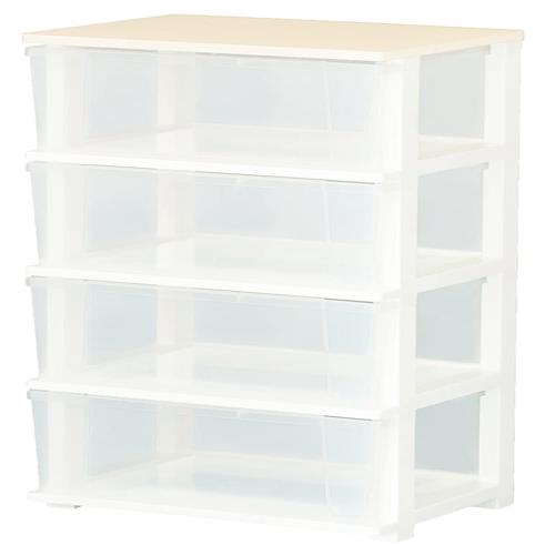 ピット 木製天板 ワイドチェスト 4段 54.5×40.5×84.5cm ホワイト 5,636円