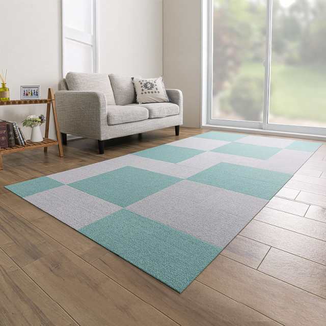 日本製 撥水 消臭 洗えるサンコー ずれない タイルカーペット 25×25cm ミントグリーン ライトグレー セット 50枚組 おくだけ吸着 タイルマット ジョイントマット KV-68の通販は