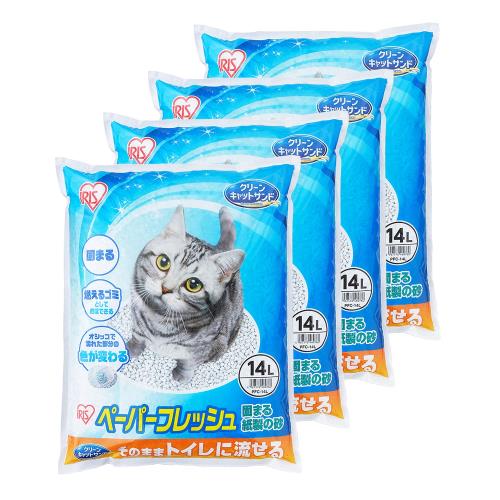 アイリスオーヤマ 猫砂 ペーパーフレッシュ トイレに流せる 固まる PFC-14L (紙製) 14L×4袋 (ケース販売)の通販は 5,485円