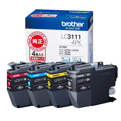 ブラザー純正 ブラザー工業(Brother Industries) インクカートリッジ4色パック(エコパッケージ) LC3111-4PK-E 対応型番:DCP-J987N、DCP-J982N、DCP-J582N、MFC-J738DN 他の通販は