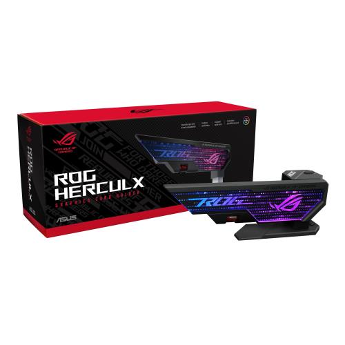 ASUS ROG Herculx グラフィックスカード 垂れ下がり防止ホルダーブラケット (ソリッド亜鉛合金構造、工具不要の取り付けが簡単、水準器付き、高さ調節可能、幅広い互換性、Aura Sync RGB)。の通販は 12,717円