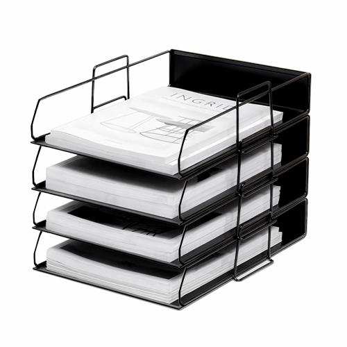 A4 メタル レターケース 全金属 書類トレー 横型縦型 4段 6段 卓上収納ラック 雑誌/A4ファイル/書類入れ/新聞//フォルダー/書類棚 机上 デスク上置き棚 整理整頓 文房具収納 オフィス おしゃれ 黒/白 (縦型4段ブラック)の通販は