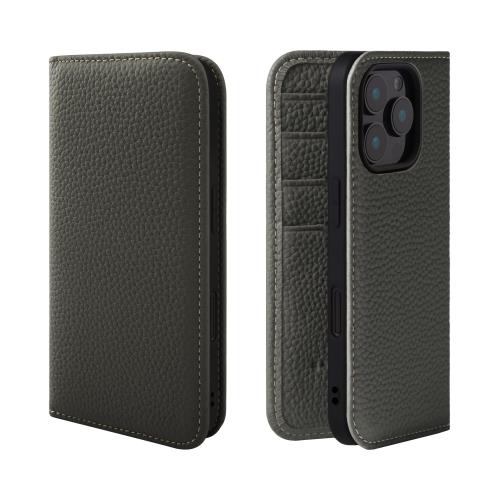 HANATORA iPhone16Pro ケース 手帳型 本革 スマホケース スマホ スタンド コードホルダー 付き シュリンクカーフレザー ギフト マグネットなし オリーブグレー PH-16Pro-OliveGray ギフト 誕生日ギフト 女性 彼女 お母さん お父さん 人気商品 30代 40代 50代 60代 70代