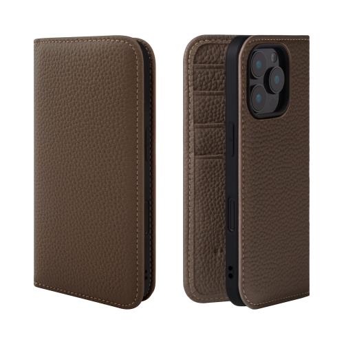 HANATORA iPhone16Pro ケース 手帳型 本革 スマホケース スマホ スタンド コードホルダー 付き シュリンクカーフレザー ギフト マグネットなし トープ PH-16Pro-Taupe ギフト 誕生日ギフト 女性 彼女 お母さん お父さん 人気商品 30代 40代 50代 60代 70代