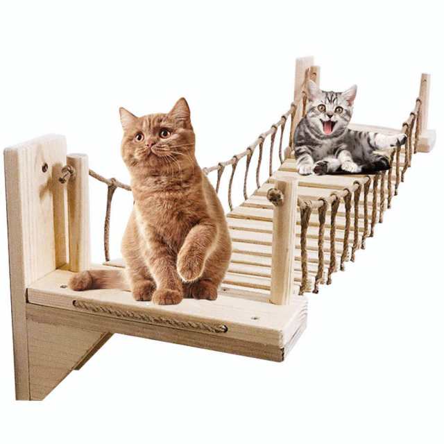 Umoraキャットタワー 木製 吊り橋 猫ベッド 遊び場 ハンモック ストレス解消 運動不足解消 組み立て簡単（120cm）