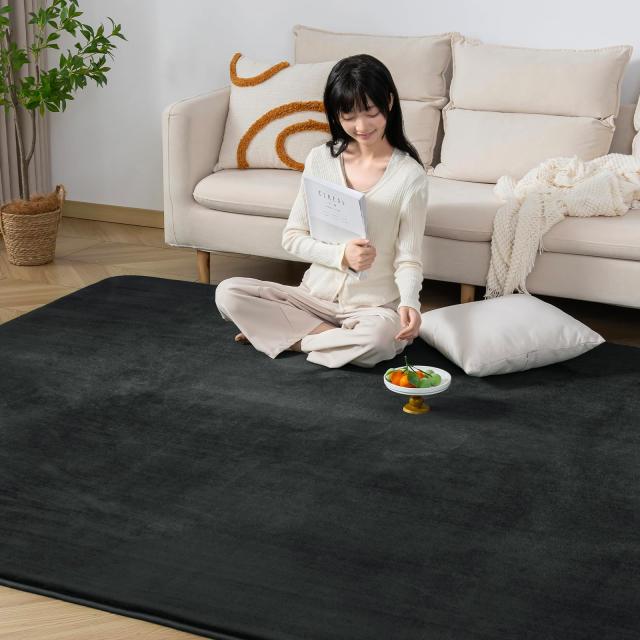 Keusnix ラグ カーペット 低反発 ラグマット 極厚25mm 絨毯 厚手 185x185cm 約2畳 滑り止め付 抗菌・防ダニ加工 オールシーズン快適 リビングマット ふわっと手触り じゅうたん こたつマット 床暖房・ホットカーペット対応 ブラックの通販は 8,545円