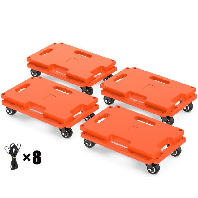 SOLEJAZZ 連結平台車 台車 耐荷重 200kg 27×40cm 縦横連結可能 キャスター付き 滑り止め 軽量静音 家庭用 業務用 固定ロープ付き 4個セット オレンジの通販は