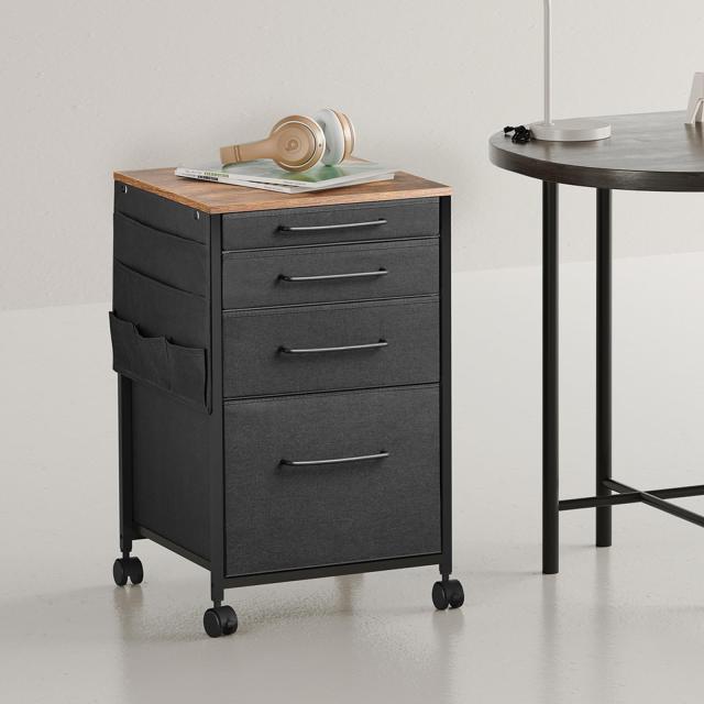 YeTom デスクワゴン キャビネット サイドチェスト オフィスワゴン 布製 袖机 サイドワゴン 4段 A4対応 大容量 キャスター付き デスク下収納 幅400*奥行400*高さ650mm ?子 ビンテージ+黒い引き出し