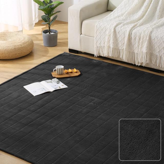 Keusnix ラグ カーペット キルトラグ 滑り止め付き 洗える ラグマット 185×235cm 約3畳 絨毯 オールシーズン 抗菌防臭 ふわふわ肌触り フランネルラグ 床暖房 ホットカーペット対応 無地 ブラックの通販は