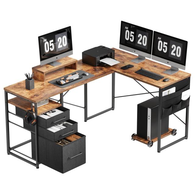 Maihail l字デスク 机 pcデスク ワークデスク コーナーデスク 勉強机 デスク 引き出し付き コーナーデスク 幅160cm×奥行112cm 左右入替可 ビンテージの通販は 17,645円