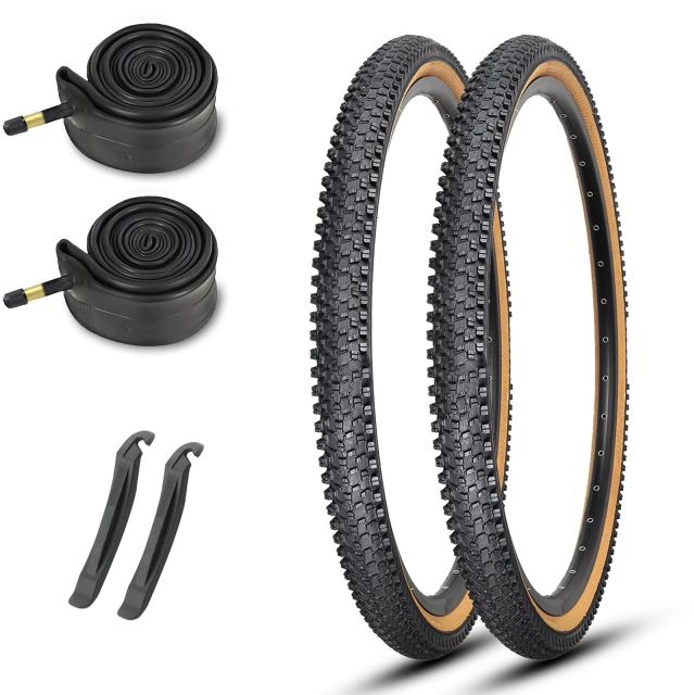 MOHEGIA 2本セット マウンテンバイク自転車タイヤ: 26×1.95インチ 60TPI 組み合わせセット - 折り畳み式 交換用タイヤ、チューブ、タイヤレバー - 肌色の通販は