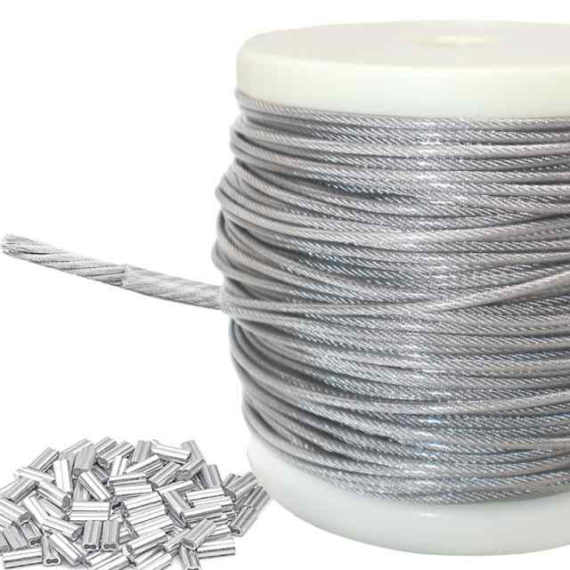ワイヤー ステンレスワイヤー 径3.0mm 100m巻 構成7×7 ステンレスロープ ビニール被覆 アルミスリーブ付き 多用途 防錆性 地震対策 牽引 ガーデニング、釣り、物干し、DIYに適していますの通販はその他