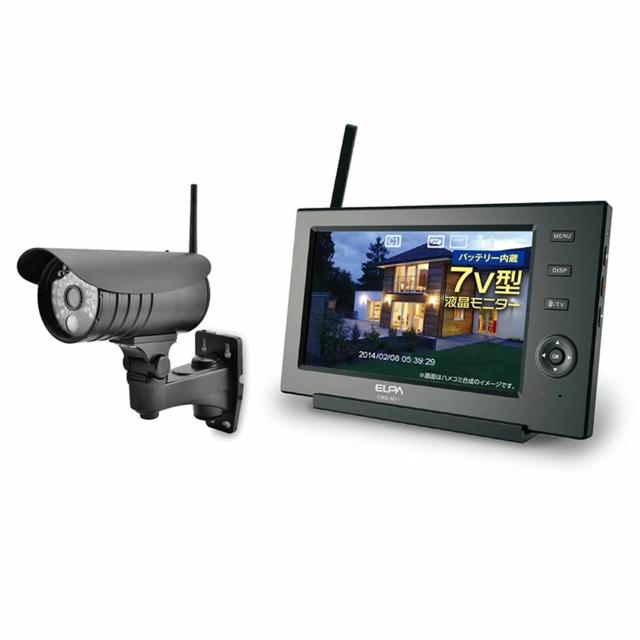 エルパ ELPA ワイヤレス防犯カメラ モニターセット 屋外監視カメラ 暗視 自動録画 CMS-M71 CMS-C71