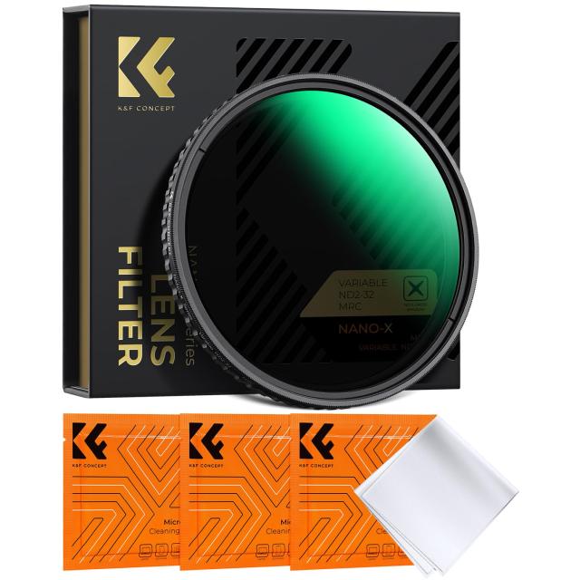 KF CONCEPT 可変NDフィルター ND2-ND32 状ムラなし 日本製AGC光学ガラス HD超解像力 超低い反射率 28層ナノコーティング 撥水撥油キズ防止 薄枠 ビデオ