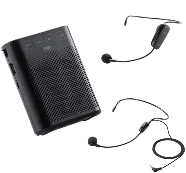 サンワダイレクト 拡声器 ワイヤレス 有線マイク付 ハンズフリー 小型 10W USB充電式 2人同時使用OK 400-SP079