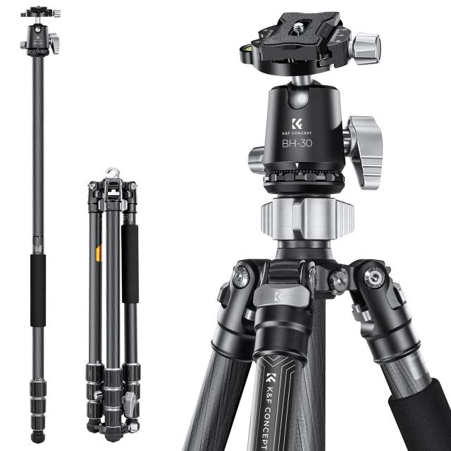 KF Concept カーボン三脚 カメラスマホ 三脚 超軽量 コンパクト 一脚可変式 中心軸反転 一眼レフカメラ トラベル用_4