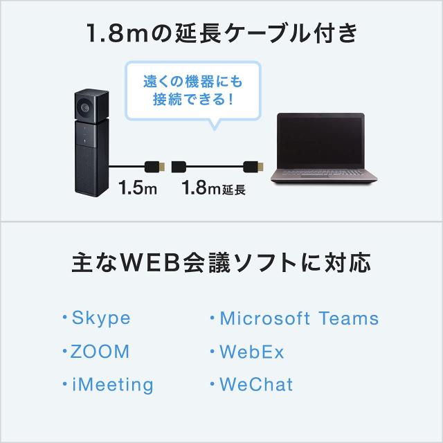 サンワサプライ カメラ内蔵USBスピーカーフォン マイク 広角 フルHDカメラ 全指向性マイク Skype Zoom Teams対応 CMS-V47BK_8