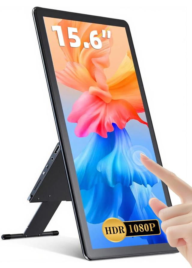 EVICIV モバイルモニター タッチパネル 15.6インチ モバイルディスプレイ タッチ 一体自立式 ポータブル ゲームモニター フルHD IPSパネル 軽量 薄型 収納式スタンド スピーカー内蔵 1920x1080 FHD PS