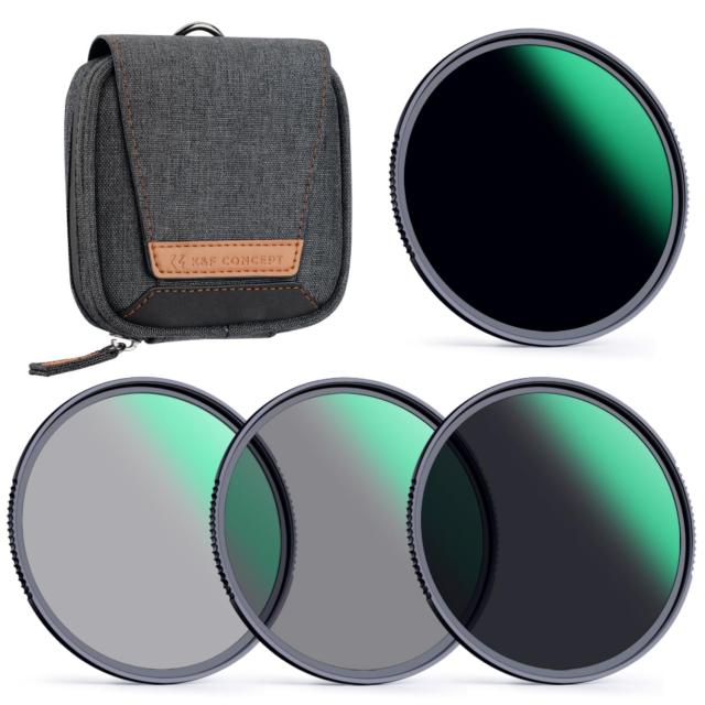 KF CONCEPT NDフィルターセット ND4 ND8 ND64 ND1000 光学ガラス HD超解像力 低い反射率 28層ナノコーティング 超薄 撥水防汚キズ防止 フィルターバッグ付き