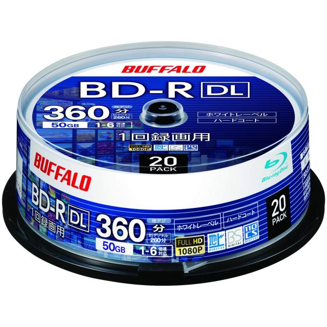 バッファロー ブルーレイディスク BD-R DL 1回録画用 50GB スピンドル 片面2層 1-6倍速  ディーガ（2016年発売以降） 動作確認済み
