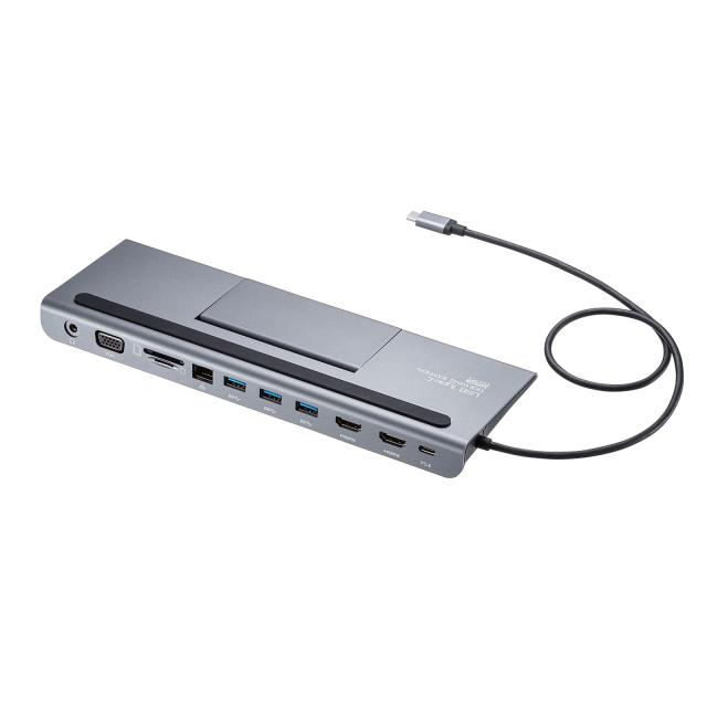 サンワサプライ ドッキングステーション/ハブ 11in1 USB Type-C接続 (HDMI/VGA出力対応) Type-C メス×1(PD3.0・充電専用)/USB Aコネクタ メス×3・3.5mmステレオミニジャック×1・microSDスロット×1・SDカード