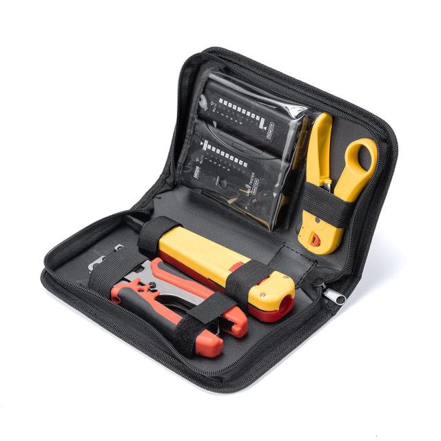 サンワダイレクト LANケーブル自作キット LANテスター かしめ工具 パンチダウン工具 外被剥き工具 1個 500-LANKIT1