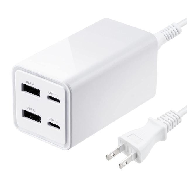 サンワダイレクト Type-C PD 充電器 4ポート 65W 急速充電器 GaN窒素ガリウム採用 PSE認証 USB-C/USB-A機器対応 iPhone Android iPad MacBook 700-AC035W