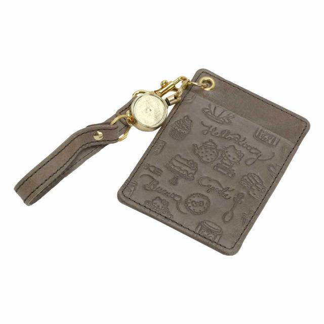 サンリオ HELLO KITTY ハローキティ Teatime リールストラップ付きパスケース 定期入れ 本革 ICカード 牛革 レザー No.87072