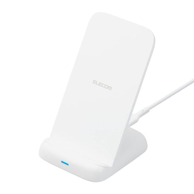 エレコム ELECOM ワイヤレス充電器 Qi認証 最大10W出力 スタンド 3コイル搭載 滑り止めパッド Type-C 入力ポート C-Cケーブル付属 EPP規格対応 W-QS08WH ホワイト