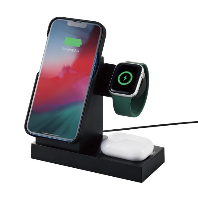 エレコム ワイヤレス充電器 マグネット内蔵 スタンド 3in1 Apple Watch 充電器 はめ込み式
