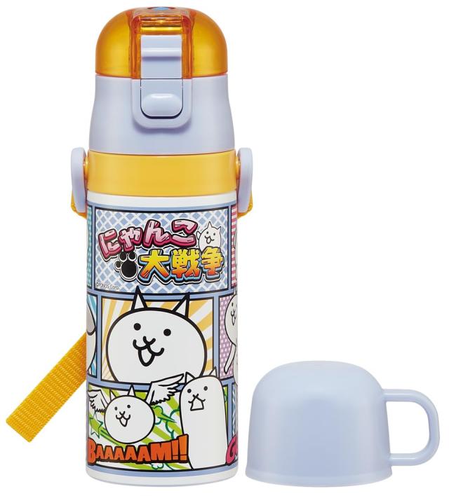 スケーター Skater 子供用 ステンレス 水筒 2way 直飲み コップ飲み にゃんこ大戦争 23 子供に優しい軽量タイプ 男の子 保温 スポーツボトル かわいい キッズ 子供 こども 水瓶_1