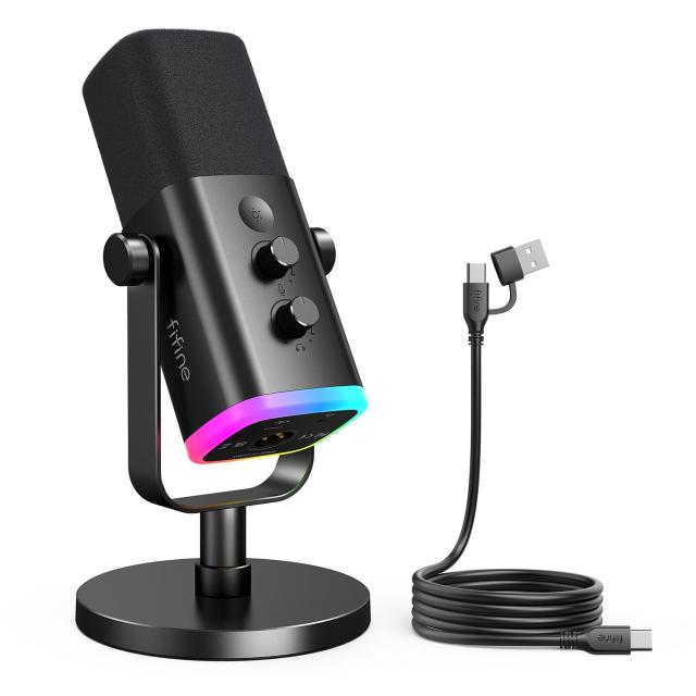 FIFINE USB 単一指向性 ダイナミック PC PS4 ミュートボタン ボイスチャット 録音 AmpliGame