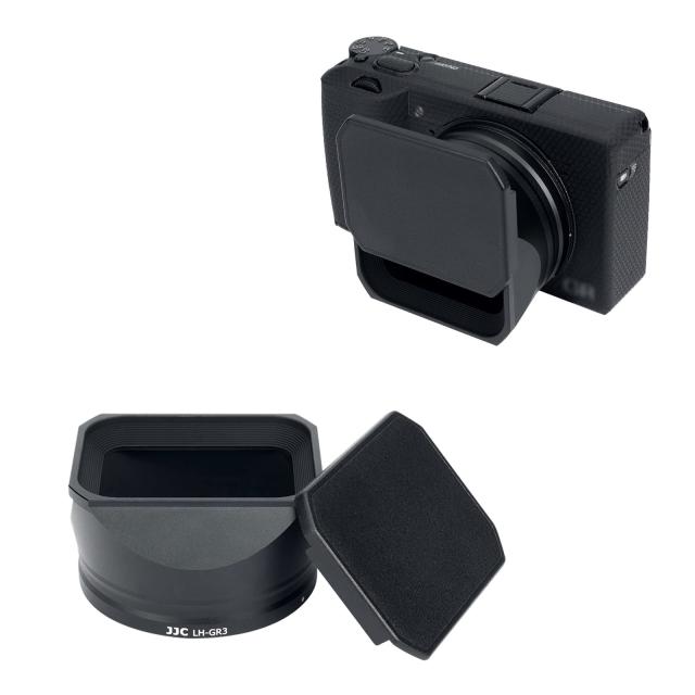 JJC メタル 長方形 レンズフード フードキャップ リコー Ricoh HDF 専用 レンズ保護 雑光を防ぐ 防塵 ケラレなし 黒い アルミニウム合金製