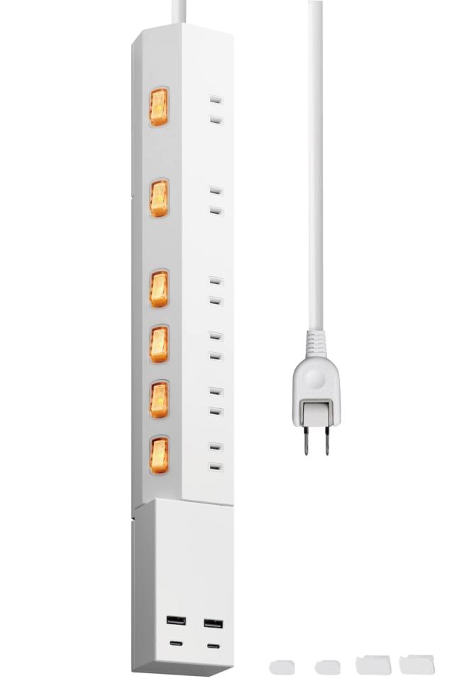 エレコム 電源タップ 雷ガード USBタップ 2.5m 6個口 USB 45W [ USB-A 2ポート/ USB-C 2ポート ] USB Power Delivery 充電器 個別スイッチ脚パーツ