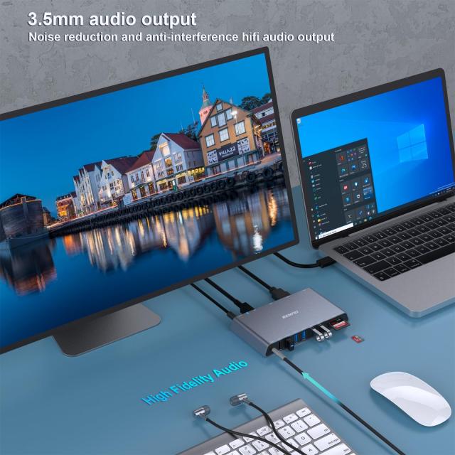 BENFEI 12-in-1 USB 3.0 USB-C ドッキングステーション Docking Station、デュアル HDMI ディスプレイ/6*USB ポート/SD/TF カードリーダー/1Gbpsギガビットイーサネットネットワーク/3.5mm メスヘッドフォンジャ_5