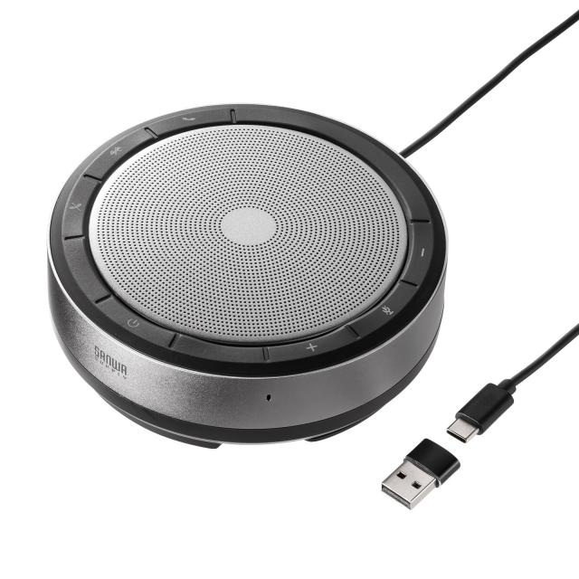 サンワサプライ 会議スピーカーフォン Bluetooth/USB 360°集音5m 4マイク ケーブル一体型 Windows/Mac対応 MM-BTMSP6