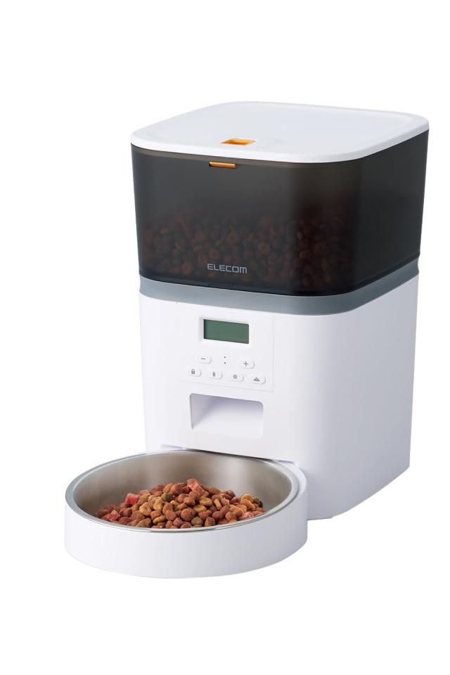 エレコム 自動給餌器 猫 中小型犬用 4L 約2.2kg タイマー機能付 録音機能付 1日最大6回 蓋ロック 乾燥剤付属 ステンレス 1皿 幅192 奥行364 高さ281.5mm