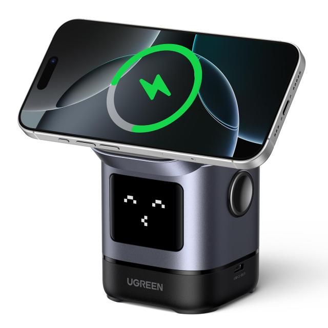 UGREEN Uno Qi2 15W ワイヤレス充電器 MagSafe対応 iPhone ワイヤレス充電 2台同時急速充電 顔表示 角度調整可能 2in1USB Cポート拡張 iphone17/16/15/14/13/12/AirPods Pro/3/2/1/iWatch/ワイヤレスイヤホンに対応