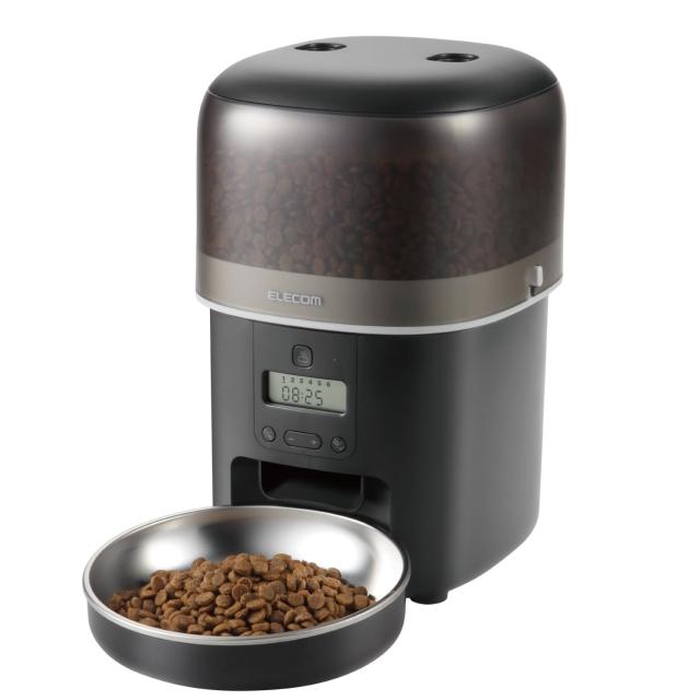 エレコム 自動給餌器 猫 中小型犬用 2L 約1.1kg タイマー機能付 1日最大6回 蓋ロック 2WAY給電 コンパクト 乾燥剤付属 ステンレス 1皿 幅170 奥行190 高さ258mm