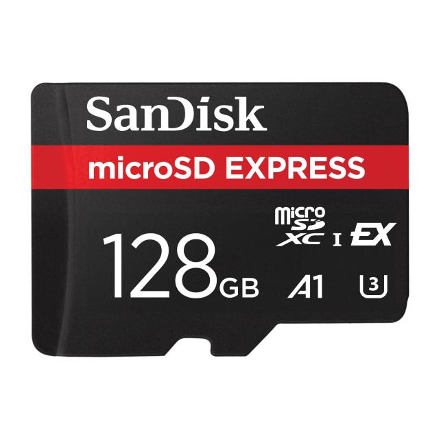 SanDisk microSD Expressカード、12GB mSDカード、読み取り速度最大880MB/秒、書き込み速度最大480MB/秒、持続書き込み100MB/秒、SanDisk QuickFlowテクノロジー、ThermAdapt、UHS-I、U3、C10。