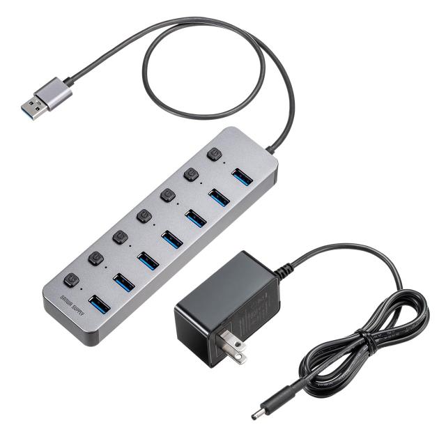 サンワダイレクト USBハブ 接続 USB-C USB-A セルフパワー USB充電器 USB3.2 ACアダプタ付