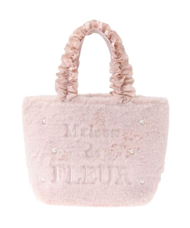 Maison de FLEUR(住み家 ド フルール) メモリアルファーパールフリルハンドルトートバッグ さくら色 8A43F0J5100