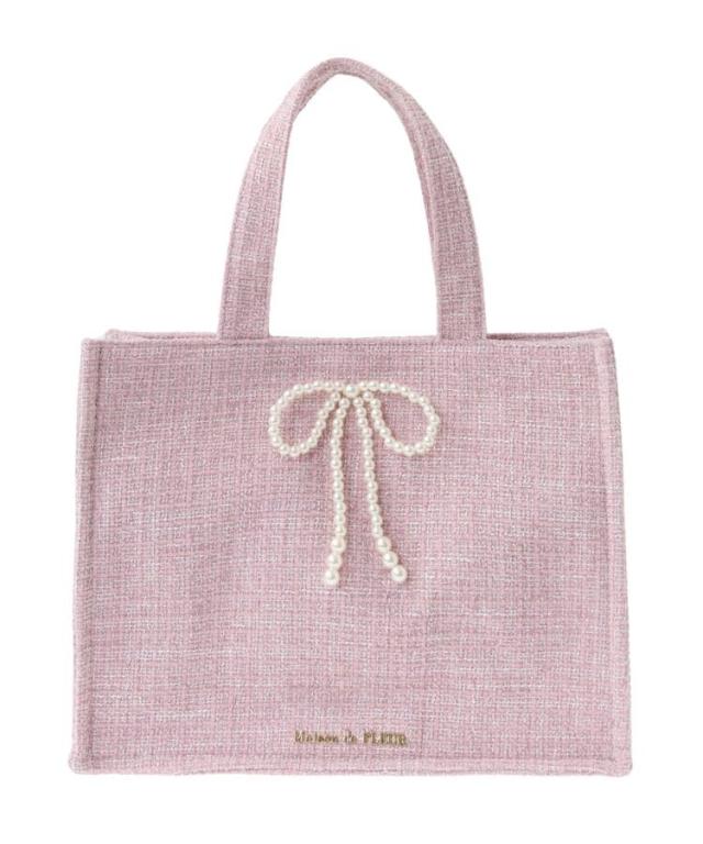 Maison de FLEUR(メゾン ド フルール) ピンクツイードパールリボンスクエアトートバッグ ピンク 8A43F0J6000