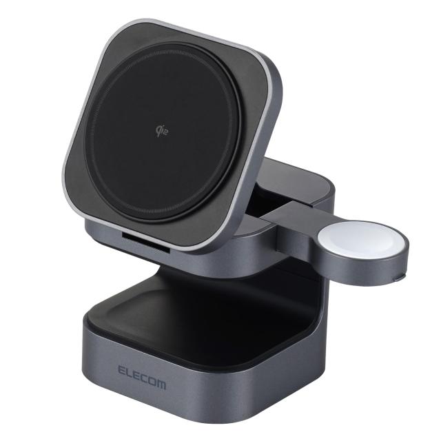 エレコム Qi2 充電器 ワイヤレス 15W 3in1 Apple Watch 認証モジュール付き スタンド型 EC-MS09BK
