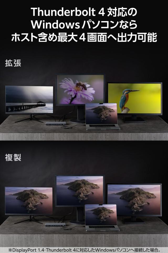 エレコム ドッキングステーション 14in1 4画面同時出力（3画面拡張） Thunderbolt4対応 PD96W HDMI 8K/30Hz USB-Cポート PD30W 高速データ転送 シルバー DST-W13_2