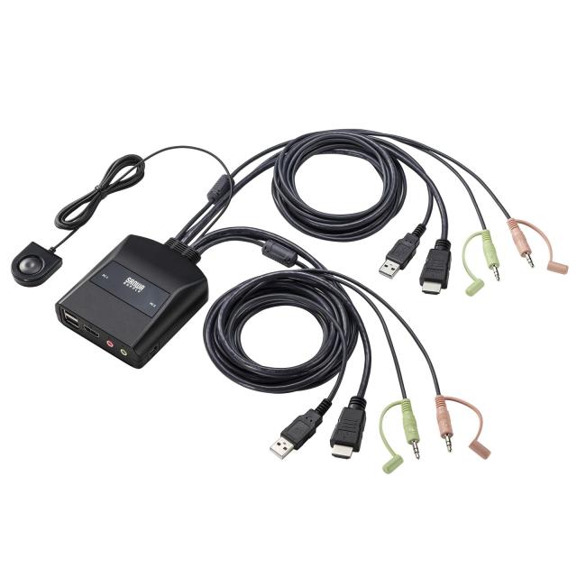 サンワサプライ HDMI KVM 切替器 2台用 4K@60Hz 手元スイッチ ケーブル一体型 エミュレーション非搭載 Windows/Mac/Linux対応 SW-KVM2WHUUS