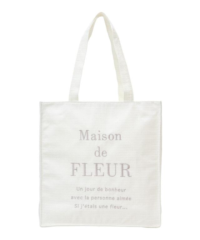 Maison de FLEUR(住み家 ド フルール) ツィードロゴタイプ刺しゅうスクエアトートバッグ 象牙色 08000223800