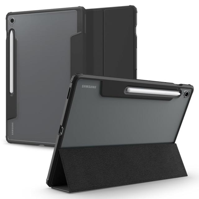 Samsung 認定Spigen Galaxy Tab S10 FE+ ケース (2025年モデル) 背面 クリア 透明 米軍MIL資格 スリム スタンド 耐衝撃 傷防止 カメラ保護 オートスリープ ウルトラ・ハイブリッド・プロ ACS09446 (ブラック)