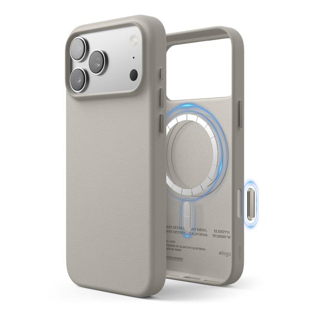 elago 磁気レザーケース iPhone 17 Pro Max ケース 対応 MagSafe全アクセサリ 6.9インチ - マグネット内蔵 丈夫なヴィーガンレザー 耐衝撃 防水 (ライトグレー)